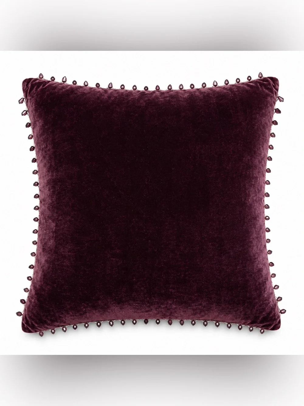 Plum Velvet Decorative Throw Pillow with Beaded Trim